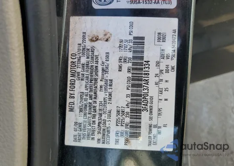 2010 Ford Fusion Hybrid z USA, uszkodzony, nr VIN 3FADP0L37AR181334